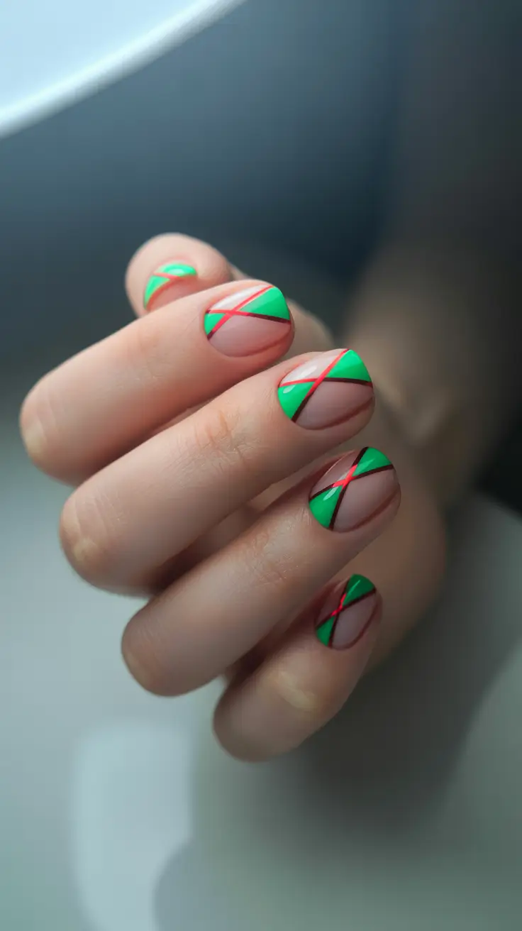 green christmas nails ideas 2025 Modern Candy Wrap