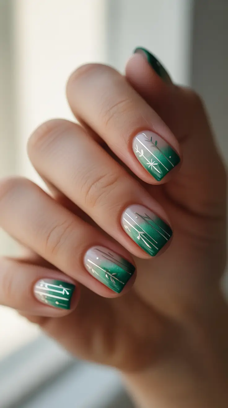 green christmas nails ideas 2025 Winter Pine Fade