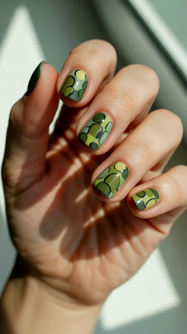 green christmas nails ideas 2025 Retro Pebble Olive