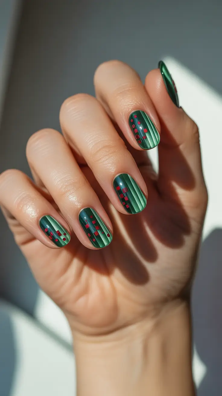 green christmas nails ideas 2025 Emerald Lights with Retro Flair