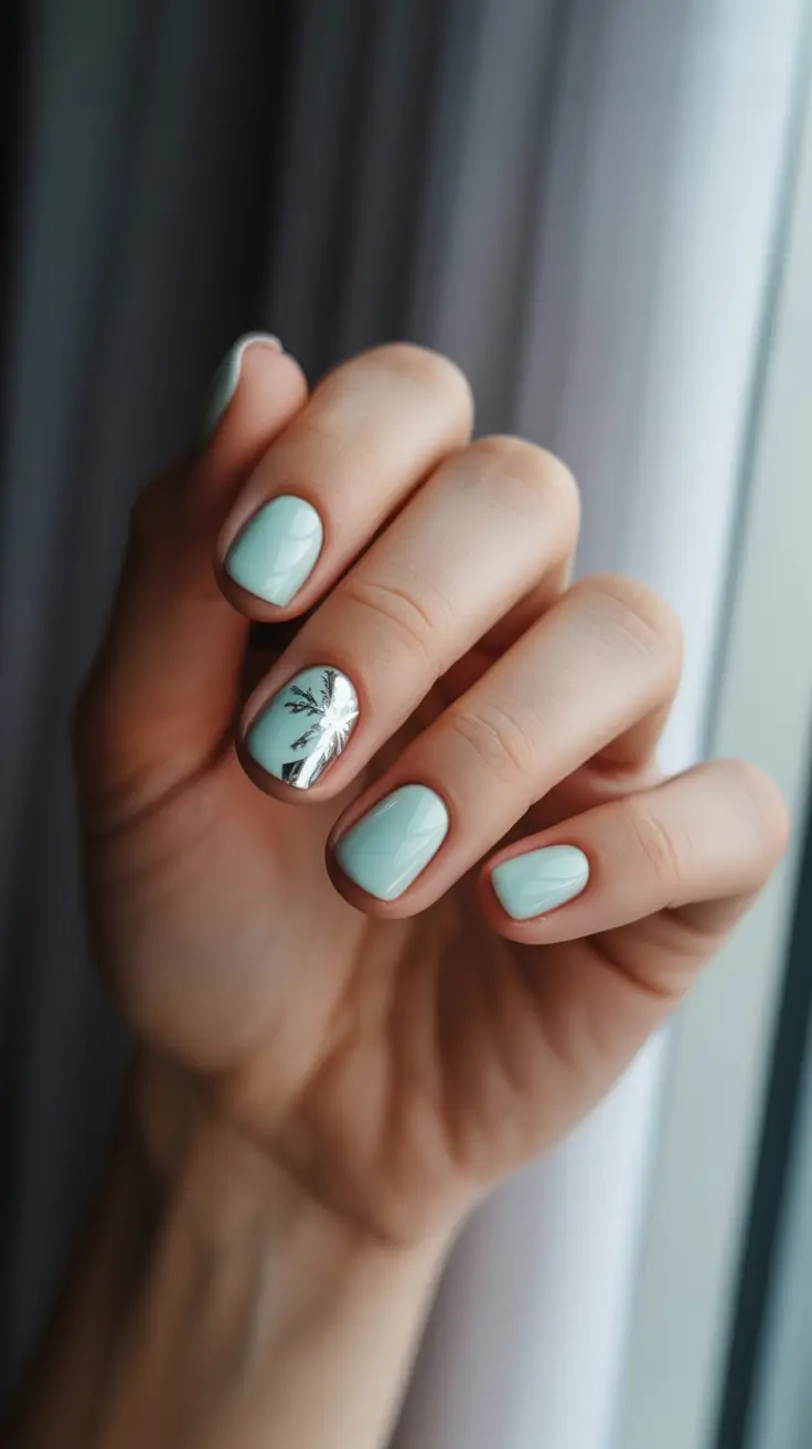 green christmas nails ideas 2025 Mint Frost and Silver Spark