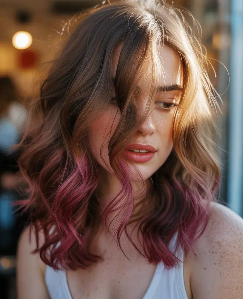 hair color ideas 2026 muted pink dip ends