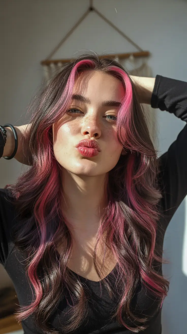 hair color ideas 2026 hot pink money pieces