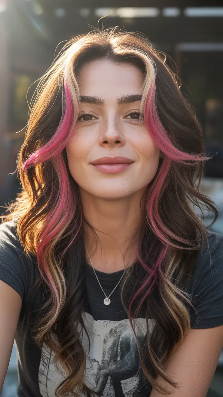 hair color ideas 2026 pink ribbon brunette