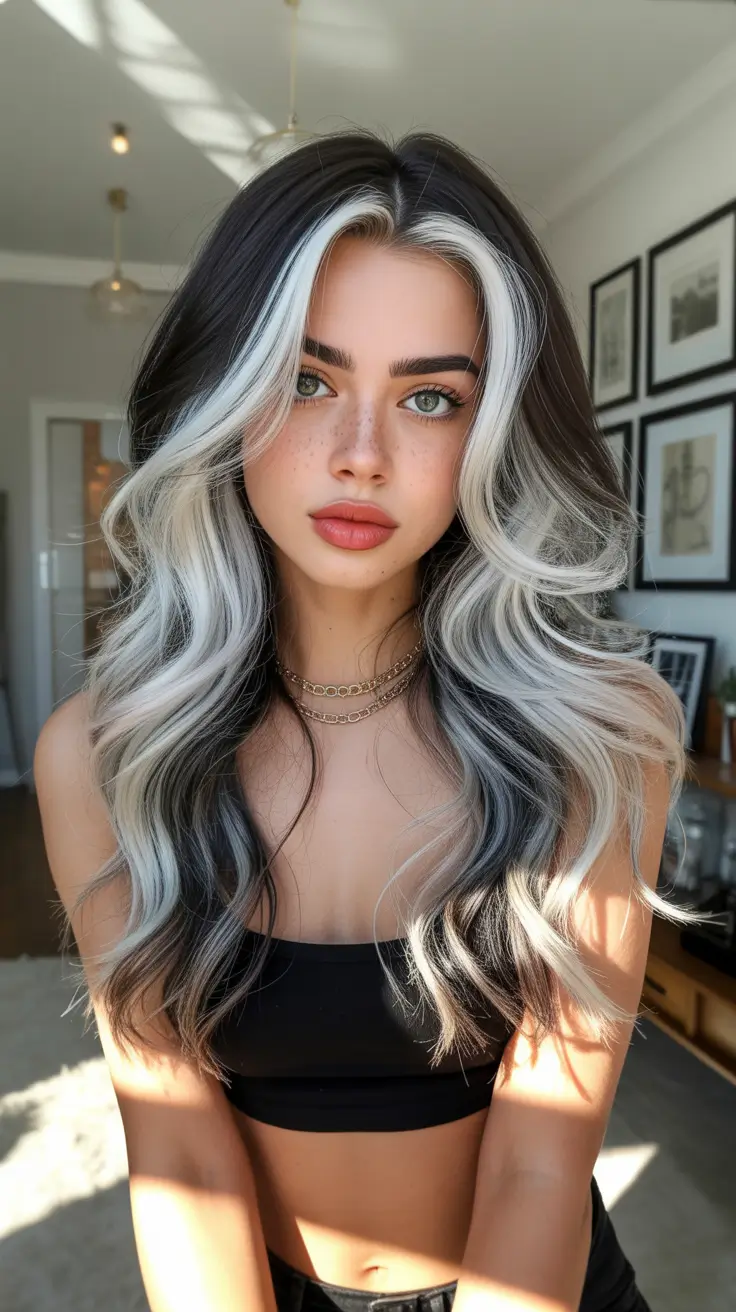 hair color ideas 2026 silver framing on deep roots
