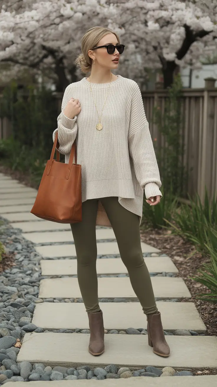 legging outfits ideas 2026 Effortless Neutrals for Cozy Days