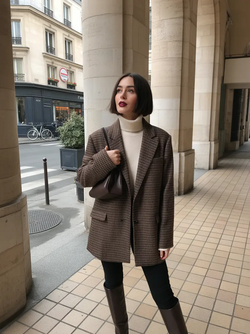 legging outfits ideas 2026 Parisian Layers and Classic Browns