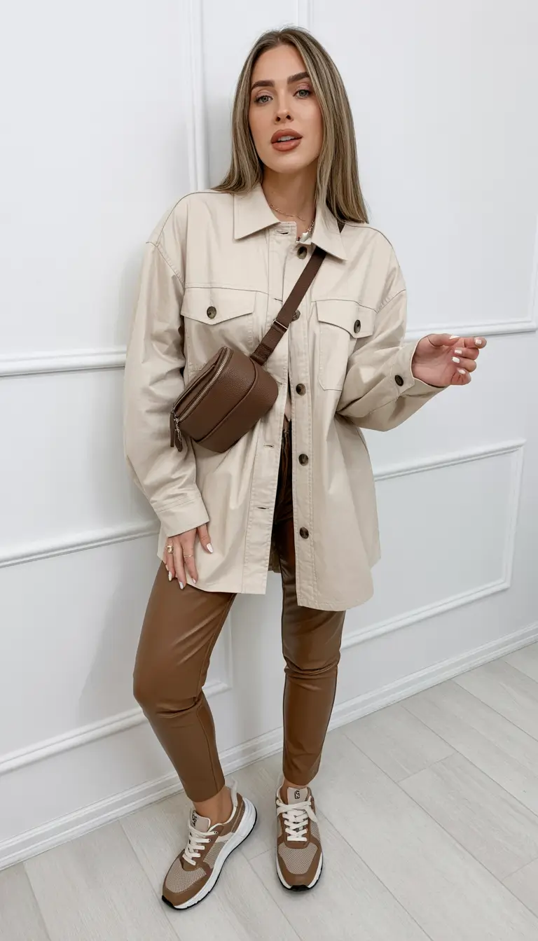 legging outfits ideas 2026 Warm Taupe and Street Edge