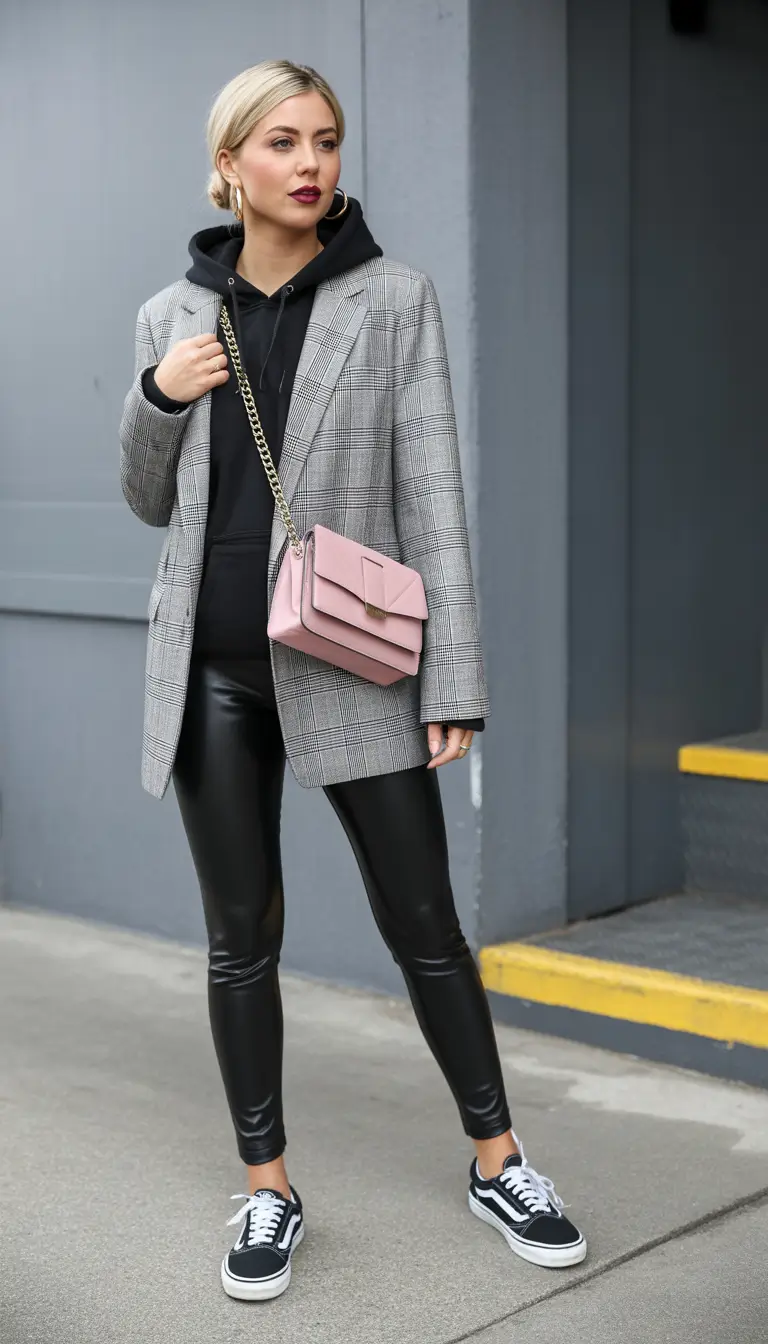 legging outfits ideas 2026 Tailored Edge with Faux Leather