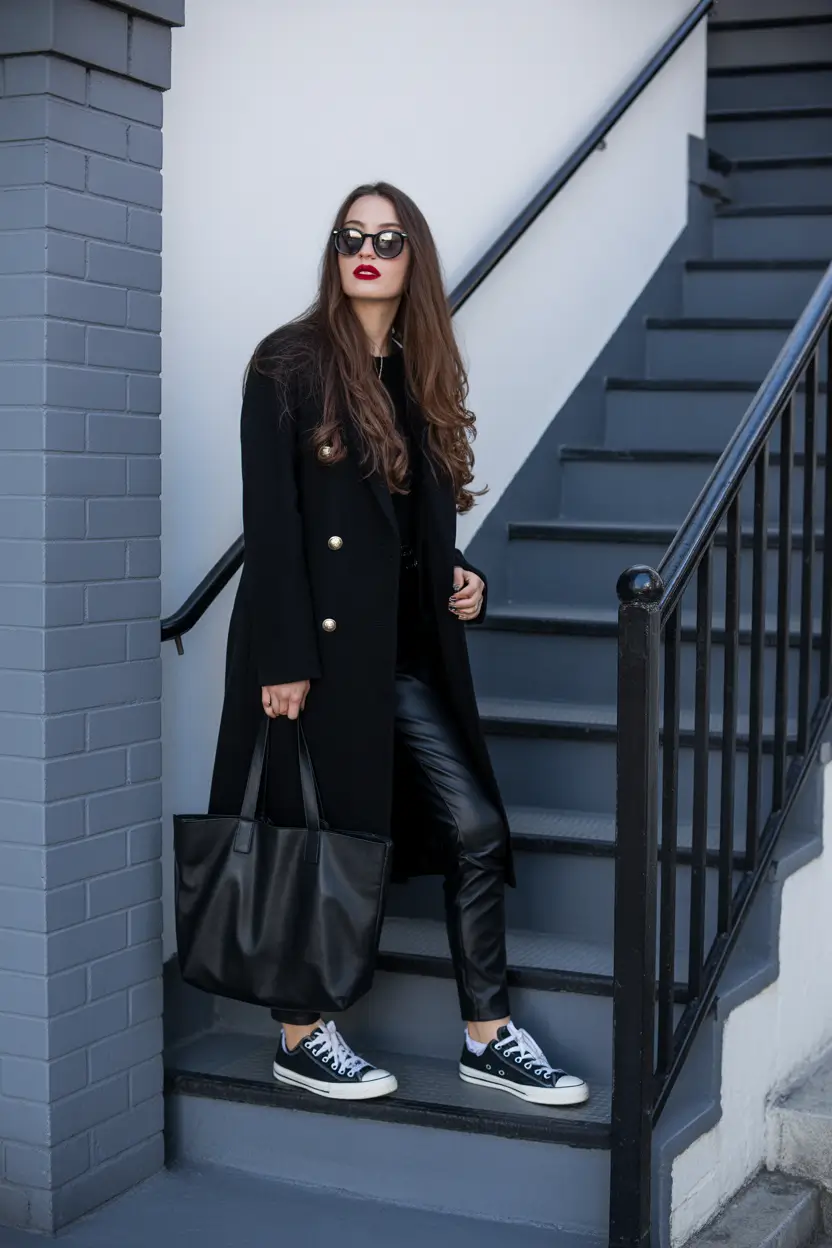 legging outfits ideas 2026 Black Chic with an Edge