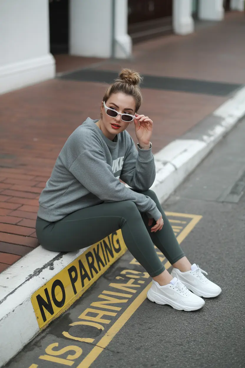 legging outfits ideas 2026 Cool Grey Minimalism