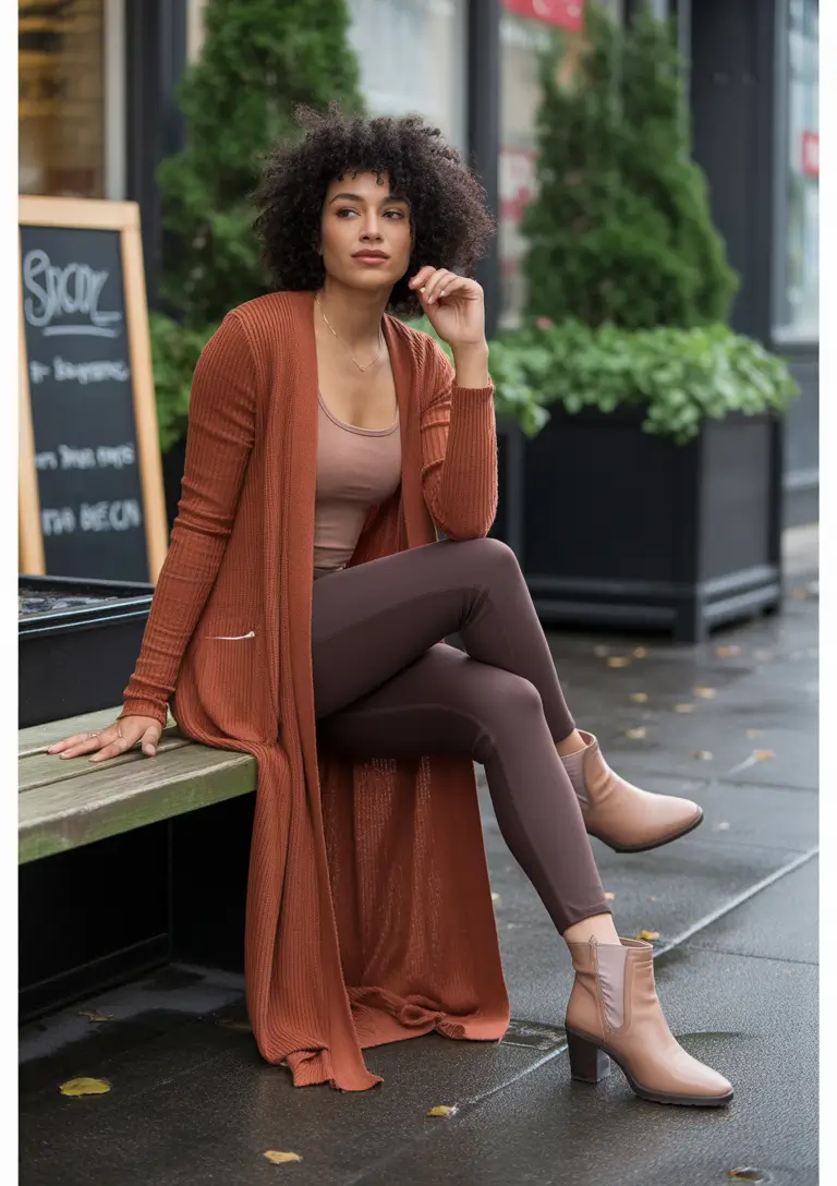 legging outfits ideas 2026 Autumn Warmth in Brown Tones