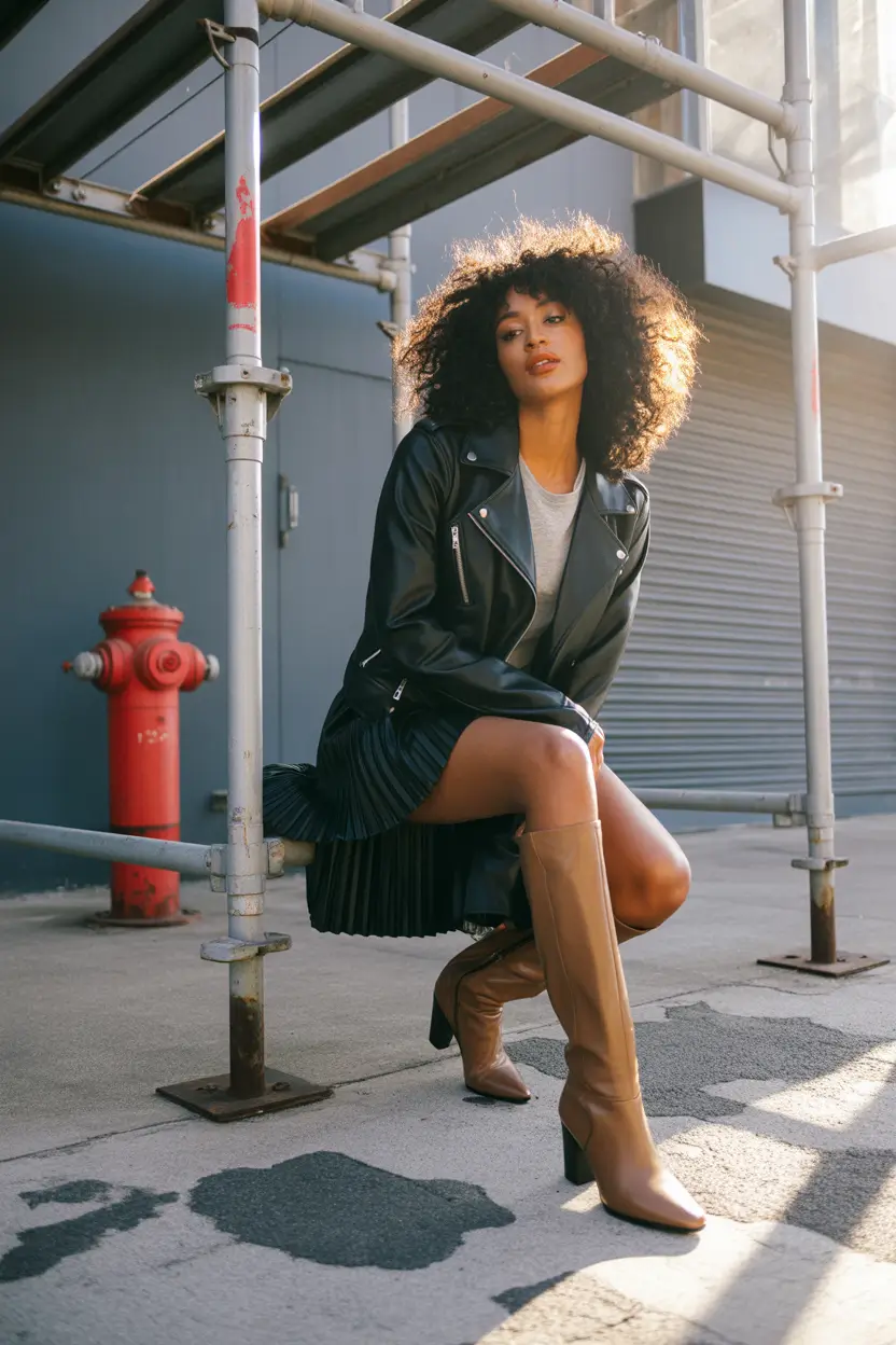 Minimalist capsule wardrobe outfits 2026 Pleated Black Texture With Smooth Leather Contrast