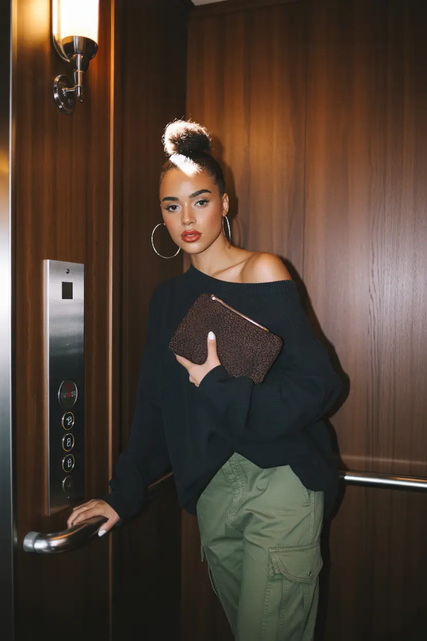 Minimalist capsule wardrobe outfits 2026 Off Shoulder Knitwear With Soft Cargo Refinement