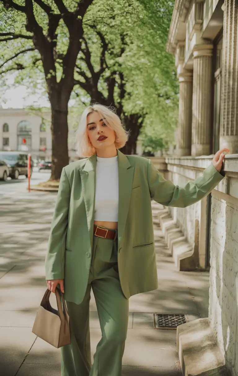 old money outfits Modern Green Power Suit