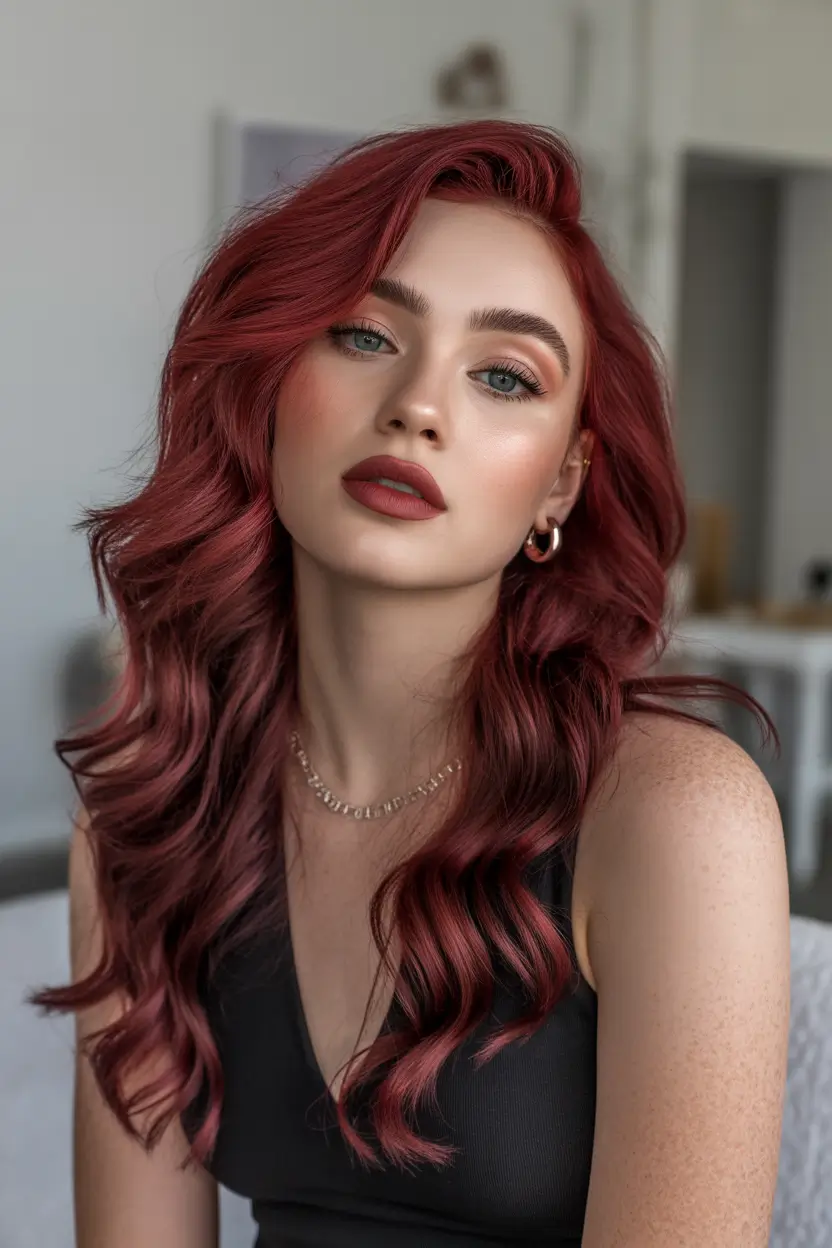 red hair colors 2026 soft mahogany waves