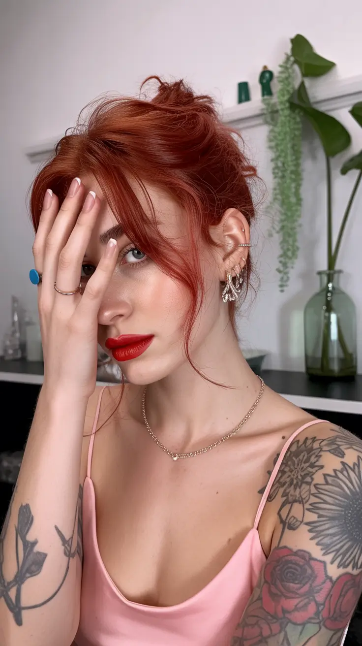 red hair colors 2026 cinnamon messy bun