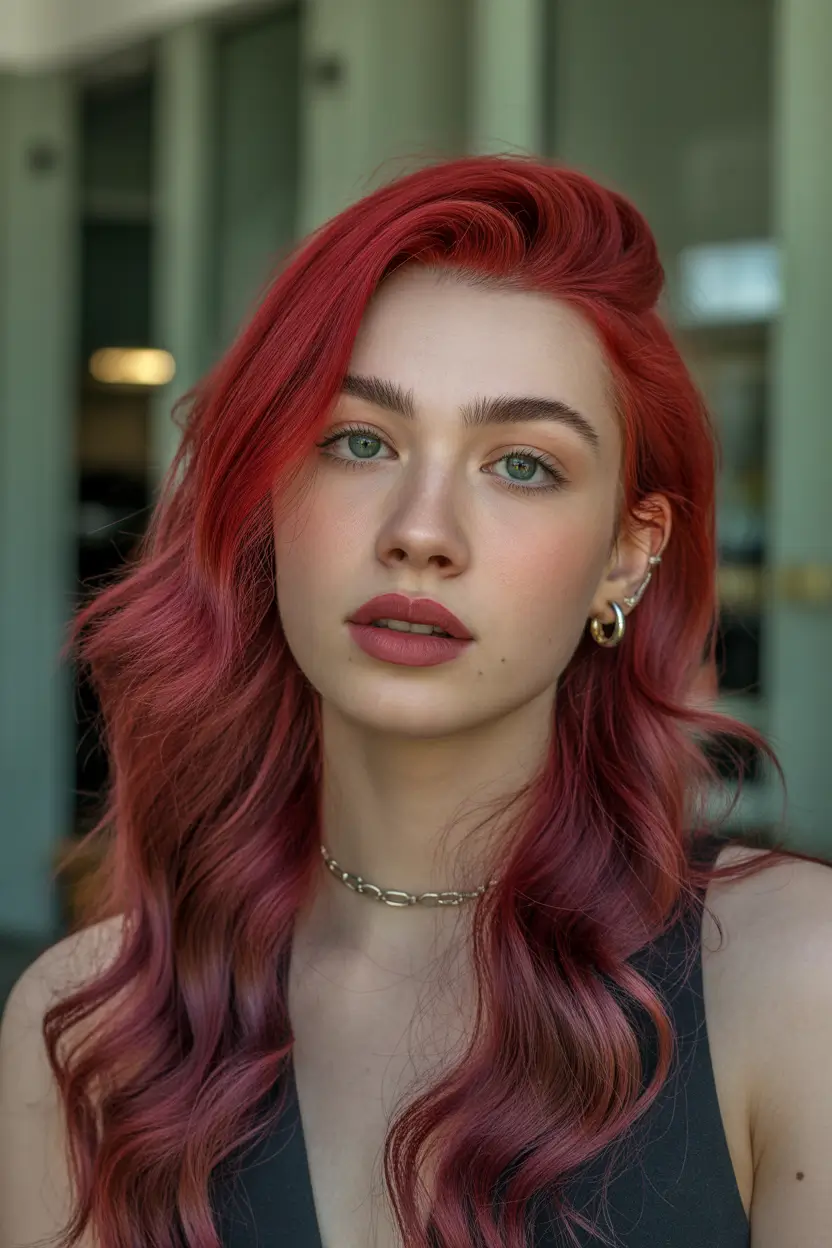 red hair colors 2026 berry toned gradient