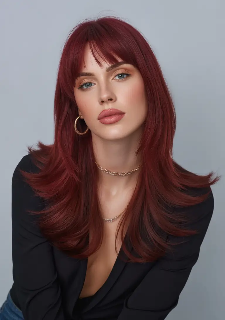 red hair colors 2026 layered cherry brown