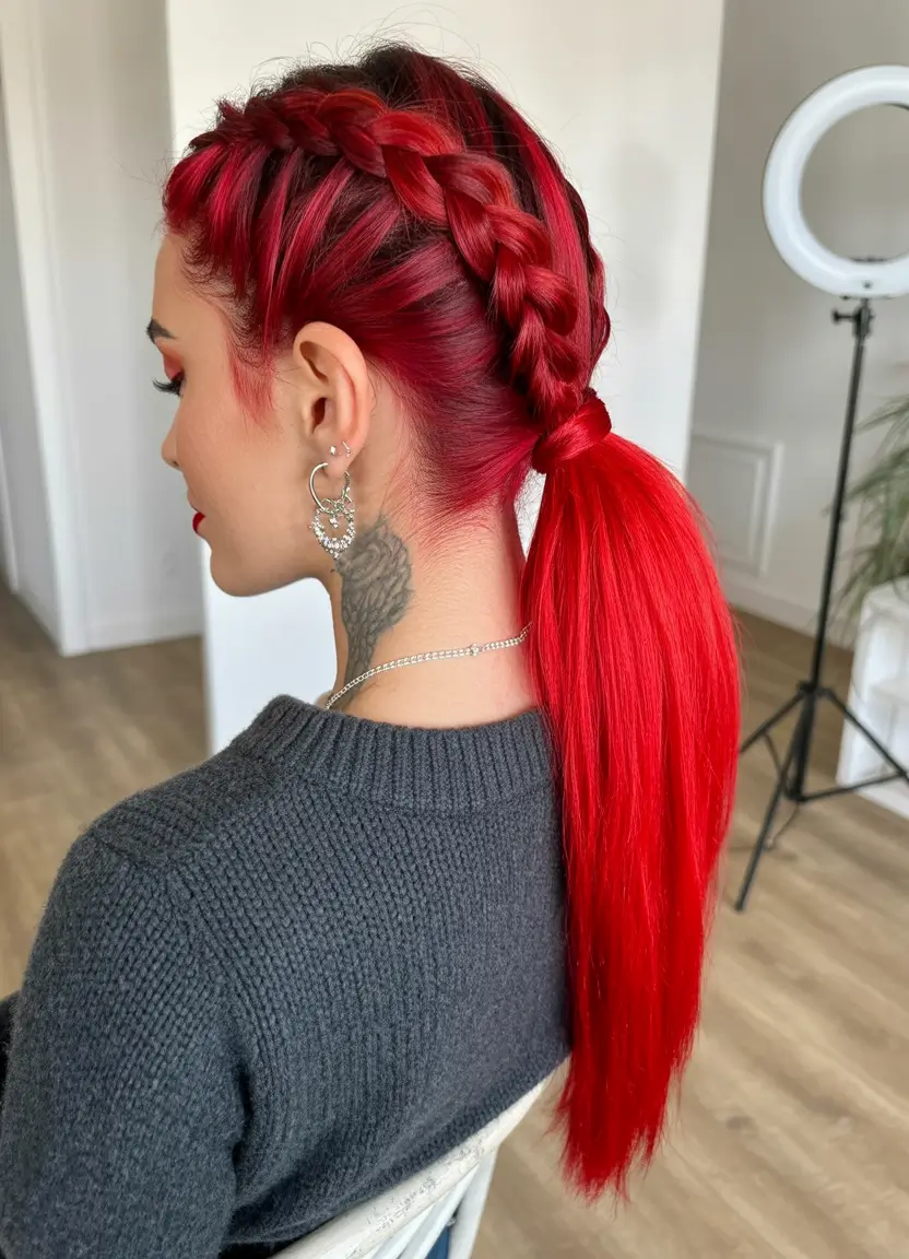 red hair colors 2026 vivid braided ponytail