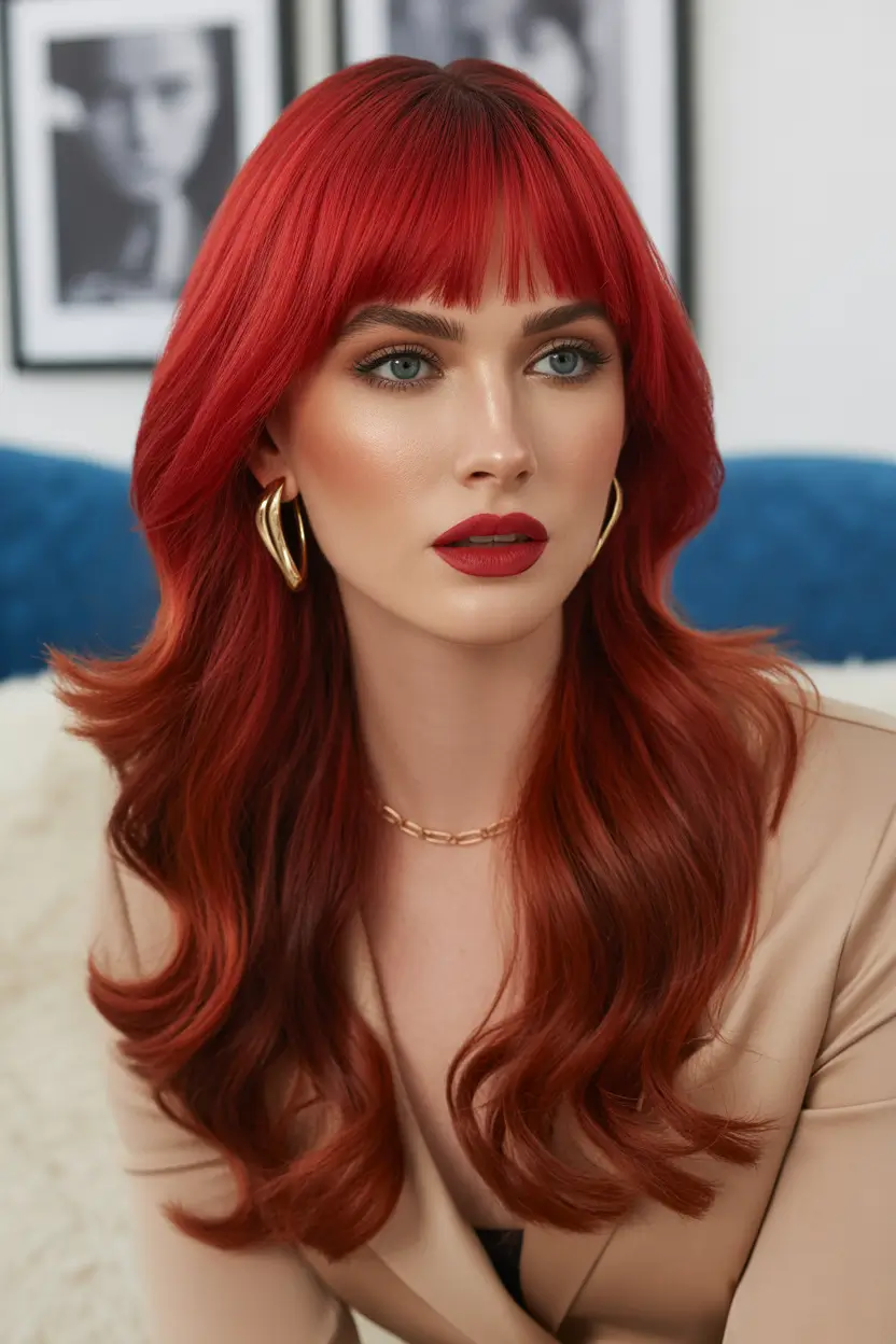 red hair colors 2026 modern ruby fringe