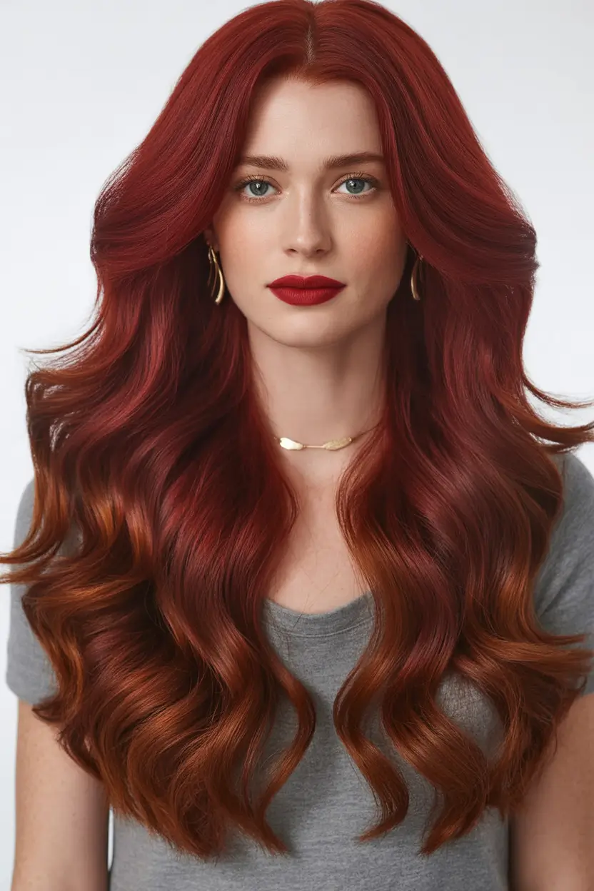 red hair colors 2026 luxurious auburn waves