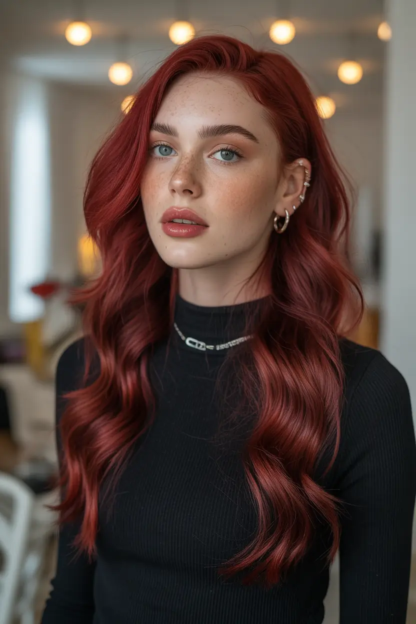 red hair colors 2026 polished ruby waves