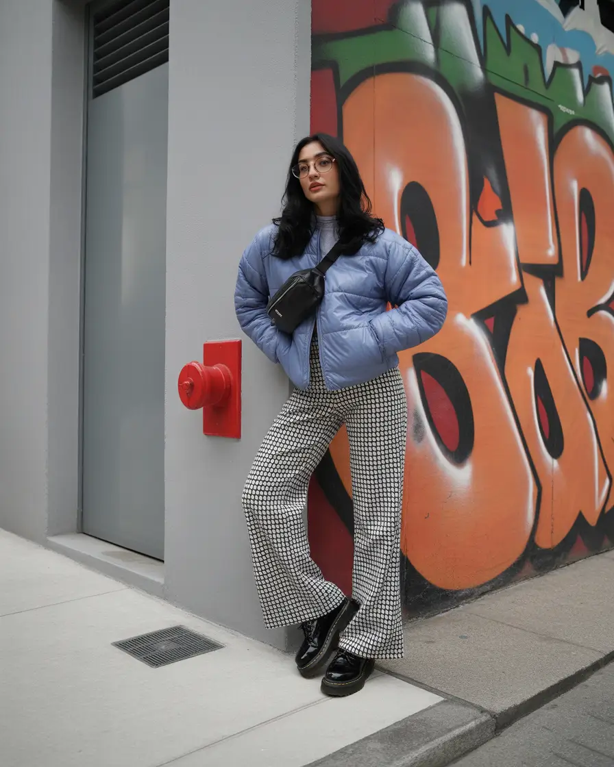 simple everyday outfits 2026 Graphic Trousers With Cloud-Soft Outerwear