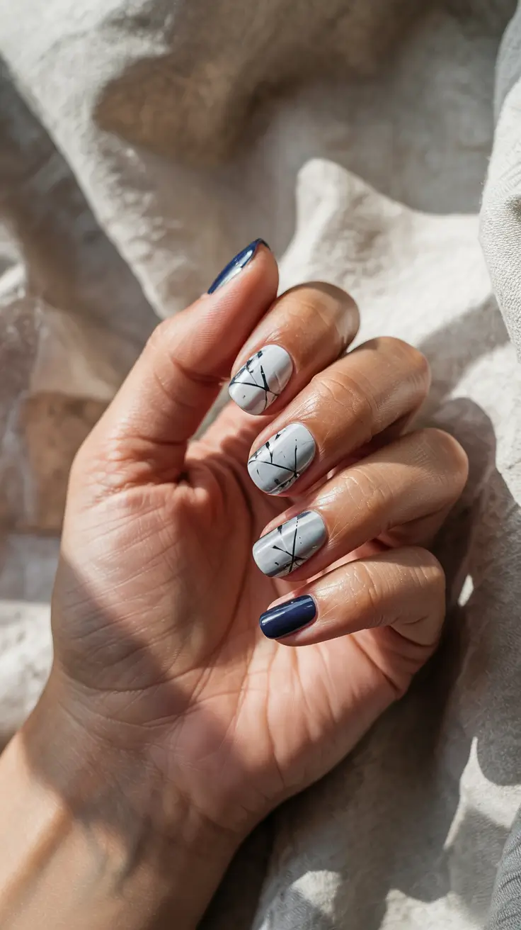 snowflake winter nails Midnight Linear Frost