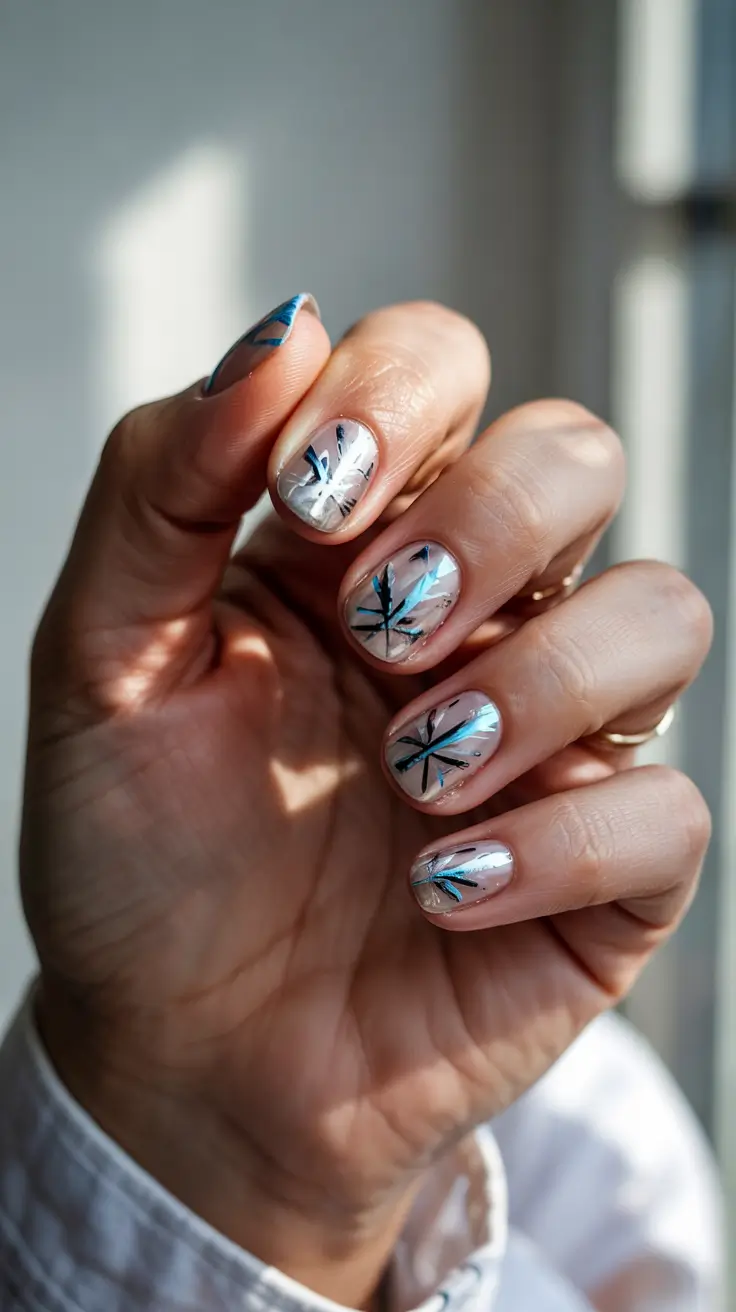 snowflake winter nails Shimmer Starpoint Blueflakes