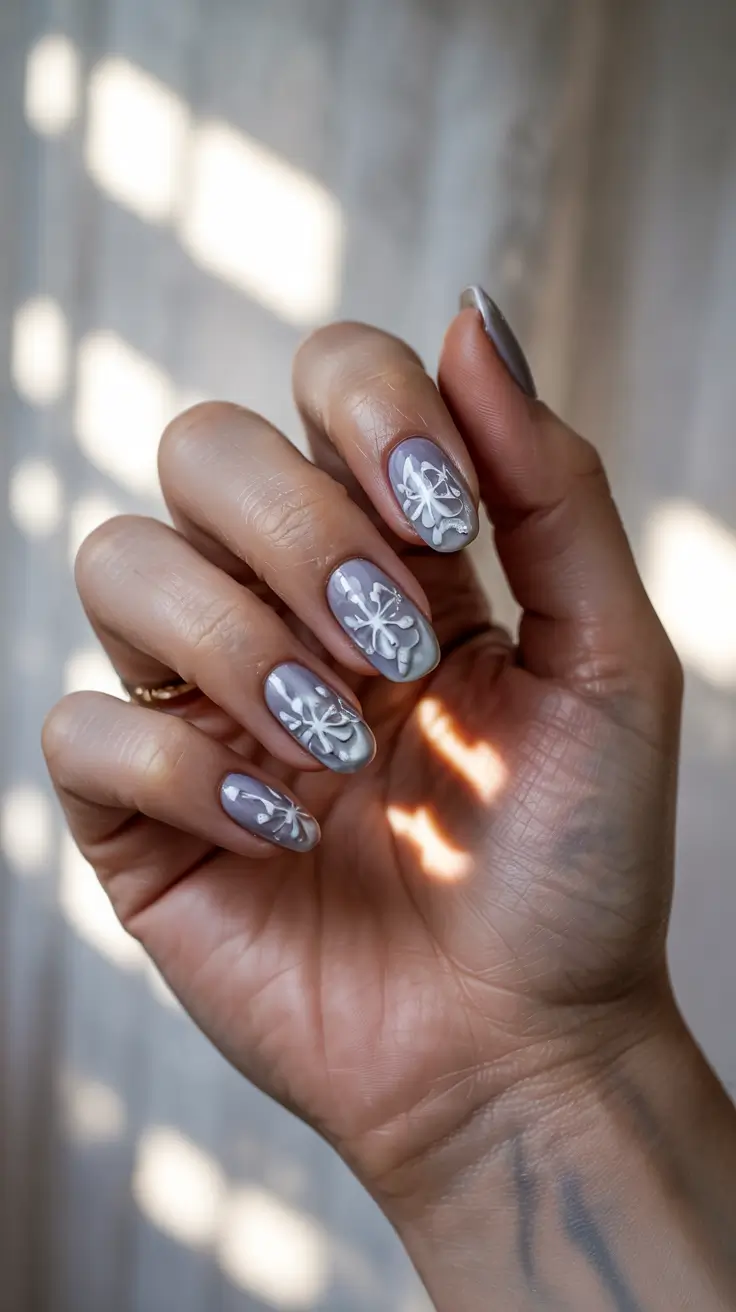 snowflake winter nails Pearl Raised Snow Petals