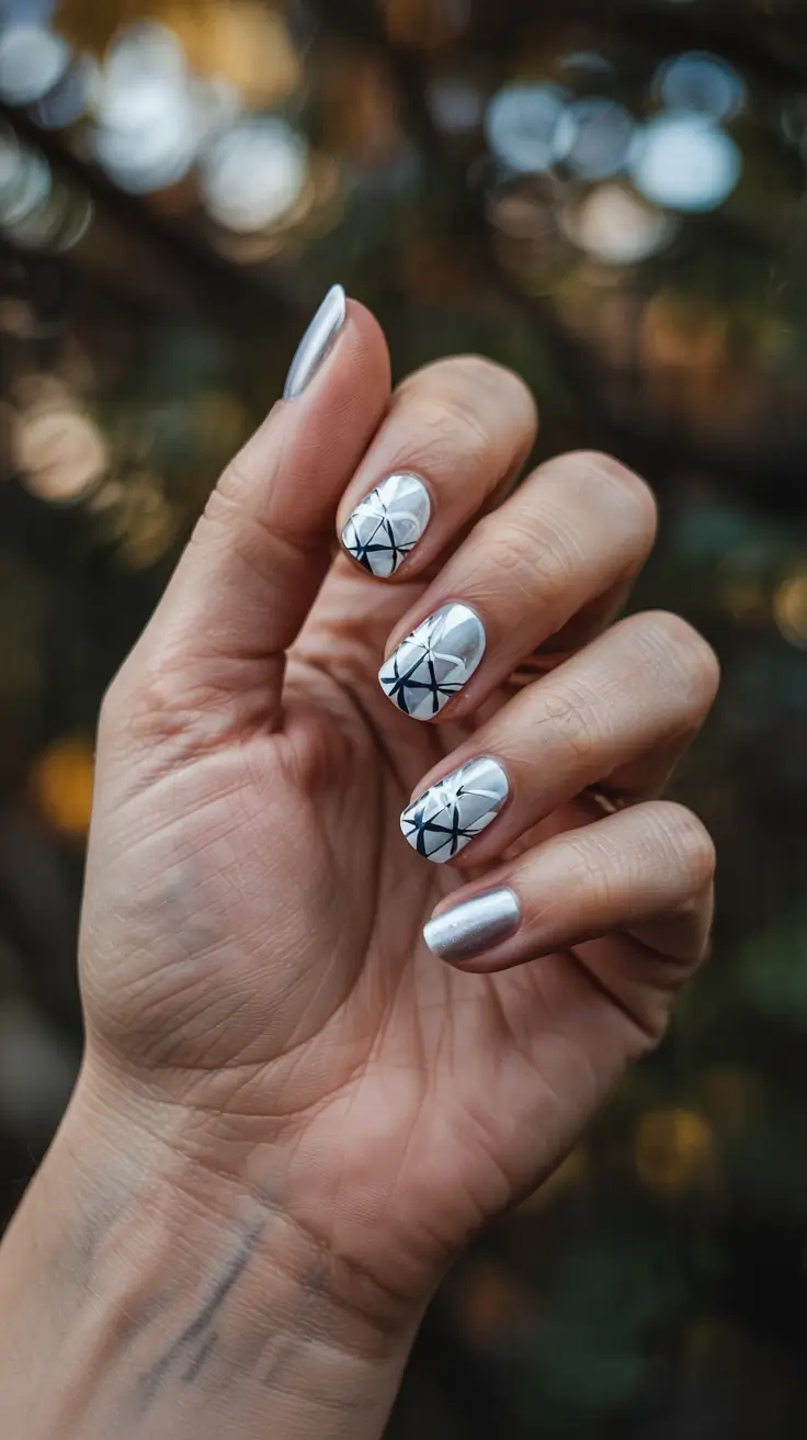 snowflake winter nails 2025-2026 midnight shimmer geometry