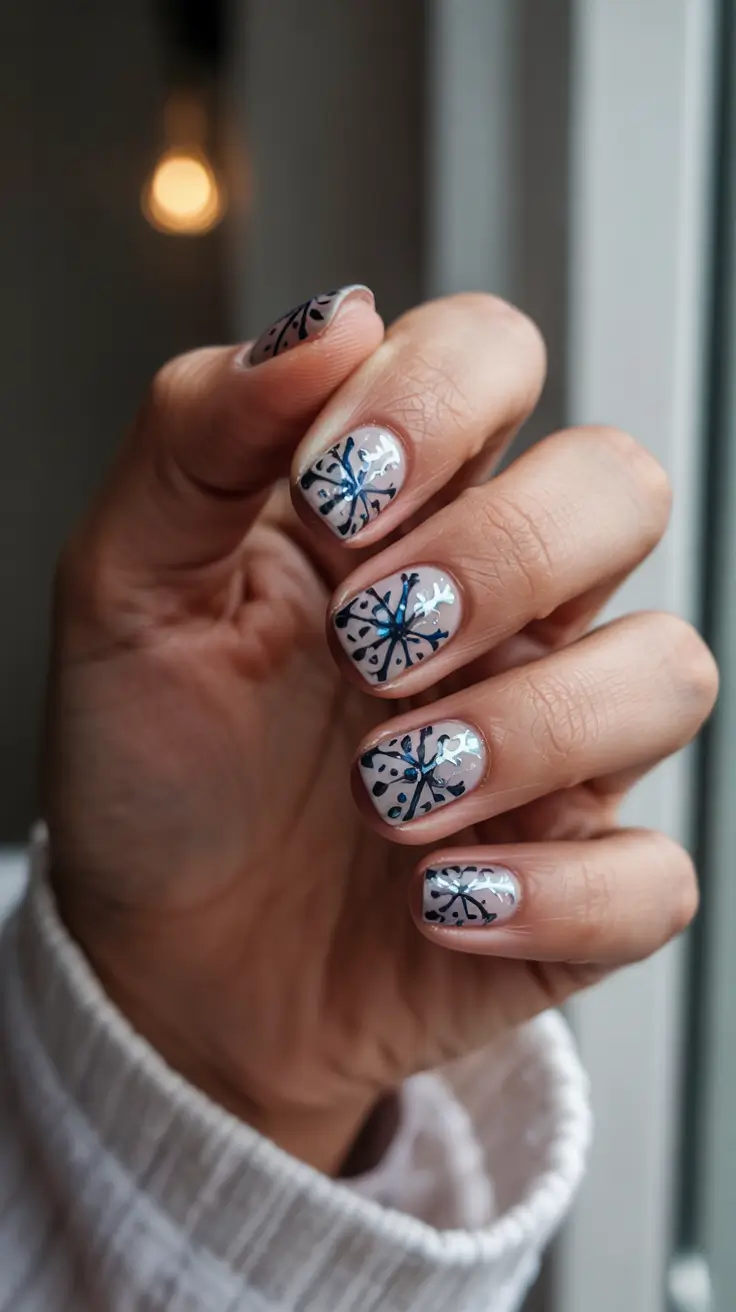 snowflake winter nails Metallic Snowfall Dots