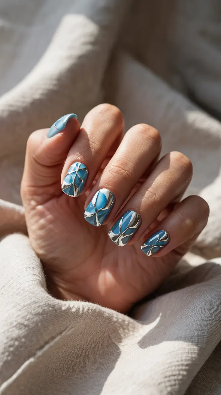 snowflake winter nails Chrome Ice Petal Waves