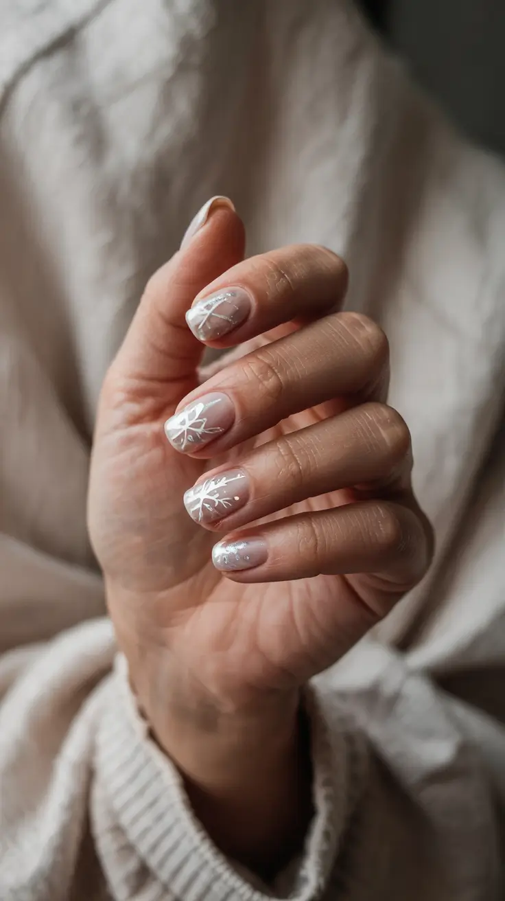 snowflake winter nails Soft White Snow Petals