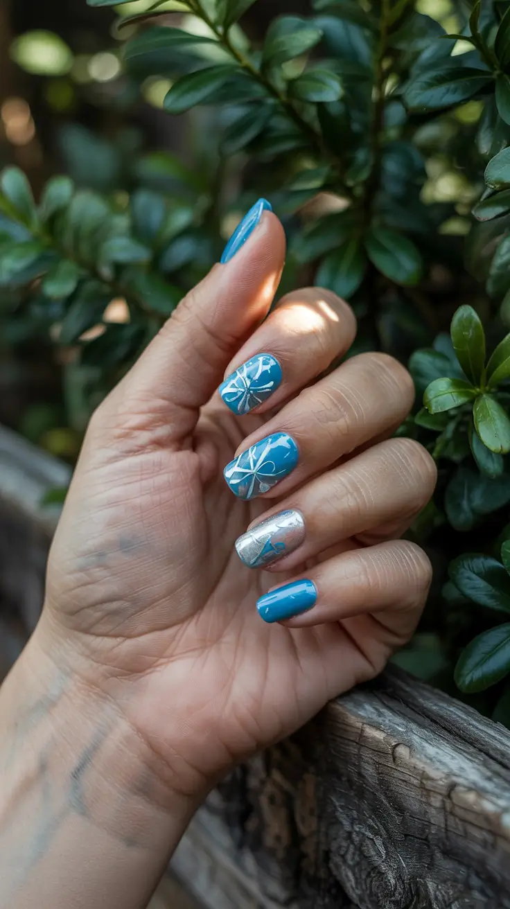 snowflake winter nails Bright Blue Snowburst Accents