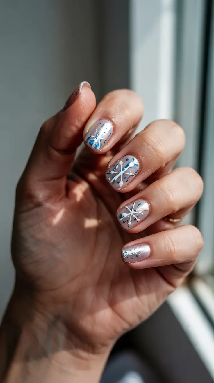 snowflake winter nails Silver Glaze Snowfall