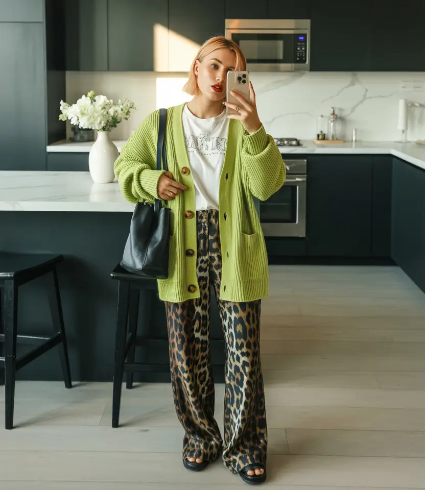 Stylish fashion outfits inspo 2026 Laid Back Luxe With a Pop of Green