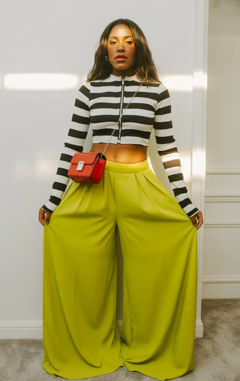Stylish outfits for Black women 2026 Striped Confidence and Chartreuse Energy