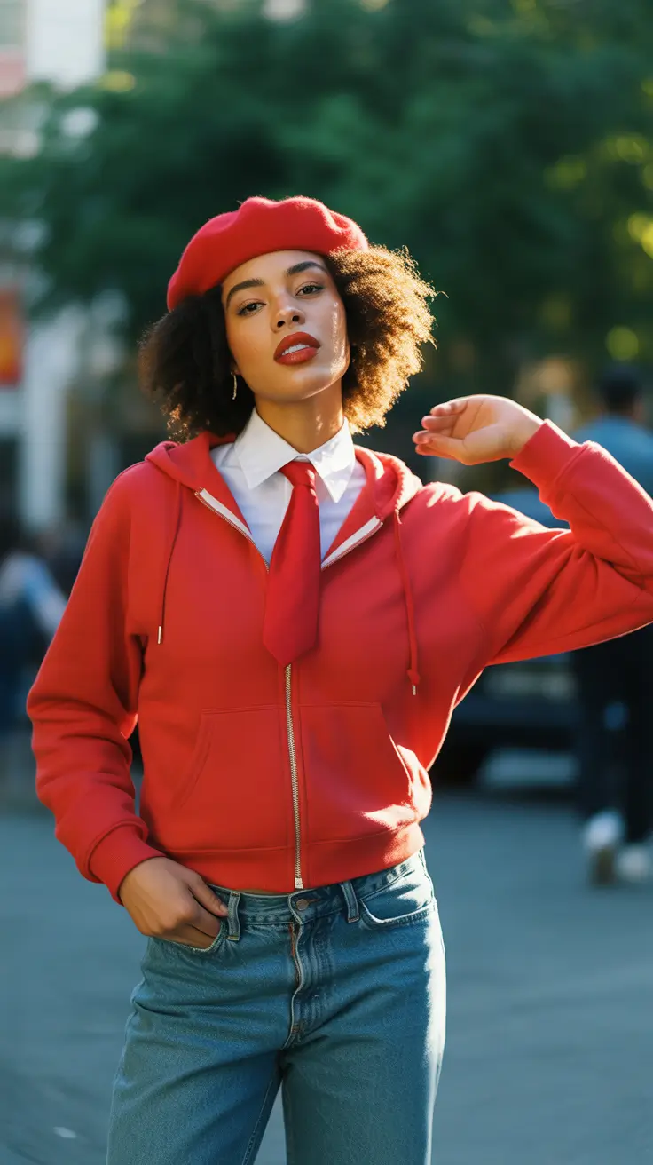 Stylish outfits for Black women 2026 Red Layers with Parisian Accent