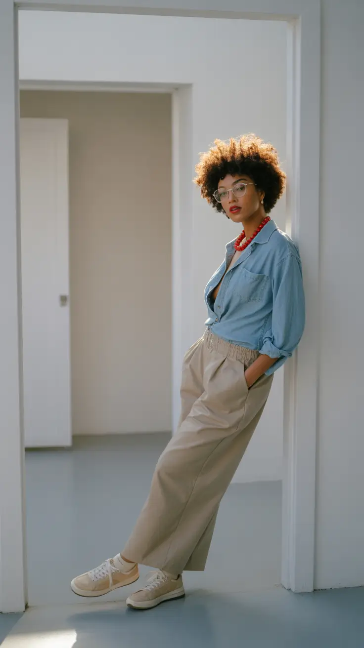 Stylish outfits for Black women 2026 Light Denim Ease with Warm Neutrals