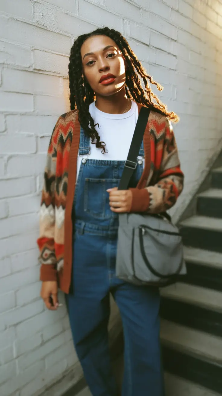 Stylish outfits for Black women 2026 Retro Denim Warmth with Earthy Knits