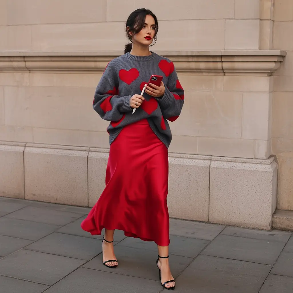 red satin skirt outfits winter Crimson Allure Bold and Romantic at Once