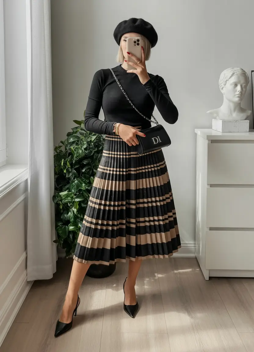pleated skirt outfits fall Parisian Flair The Timeless Charm of Pleats and Berets