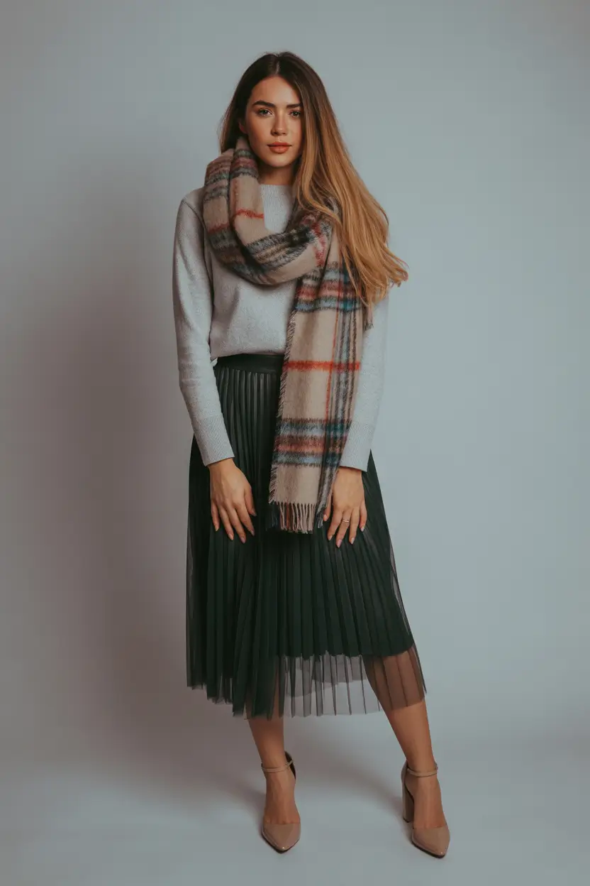 pleated skirt outfits winter Autumn Whispers Texture and Warmth in Harmony