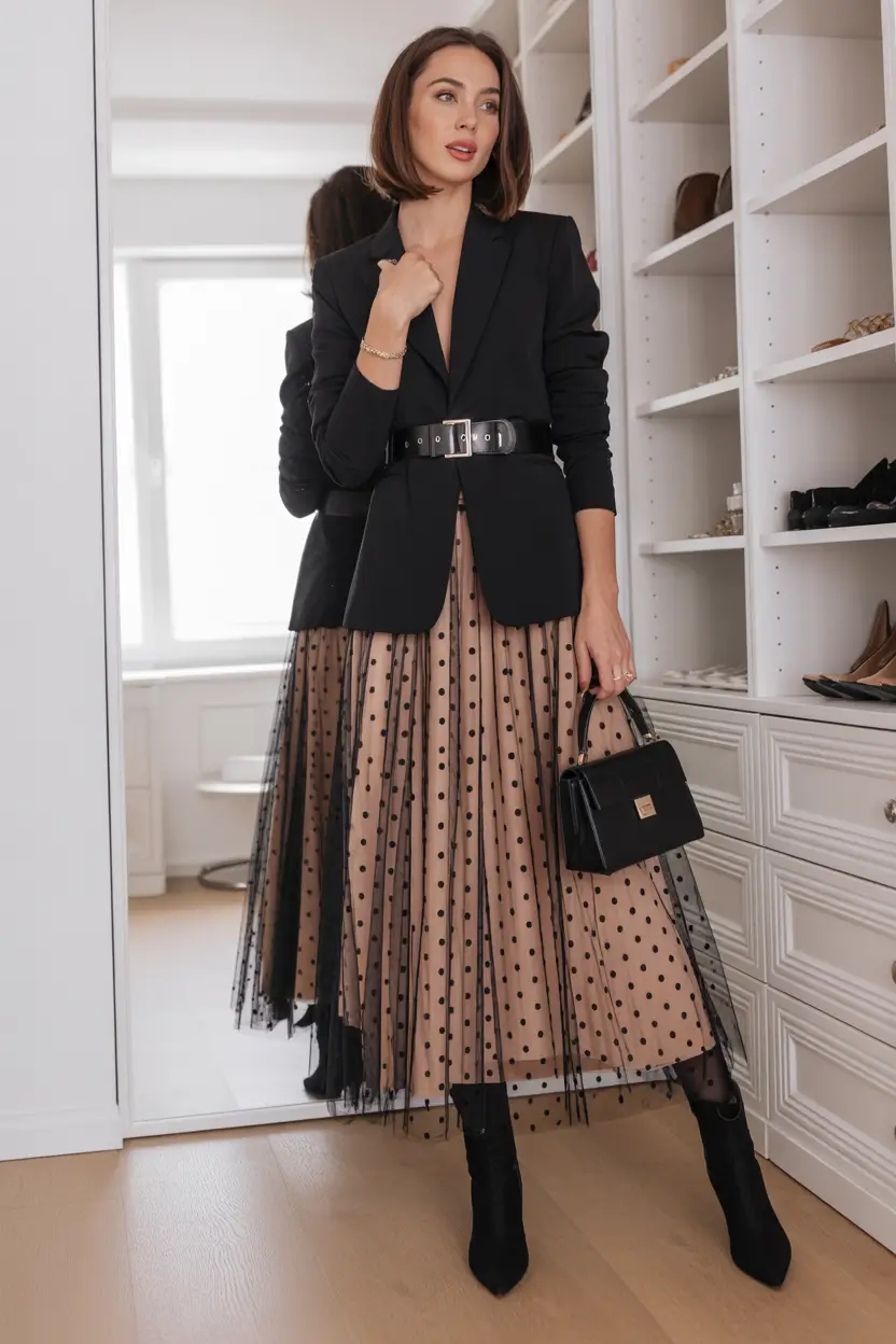 skirt outfits fall Layered Sophistication Tulle Blazers and Modern Femininity