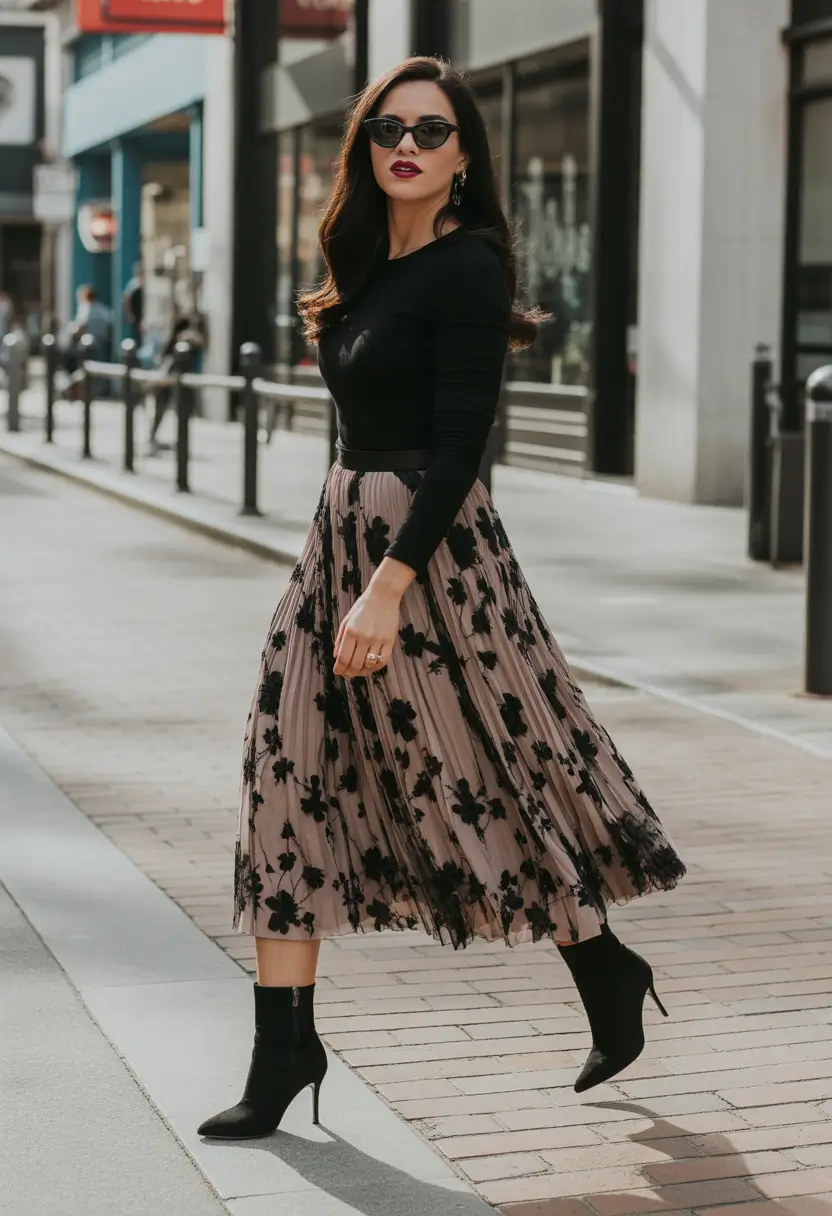 floral skirt outfits fall Downtown Bloom Modern Femininity in Motion
