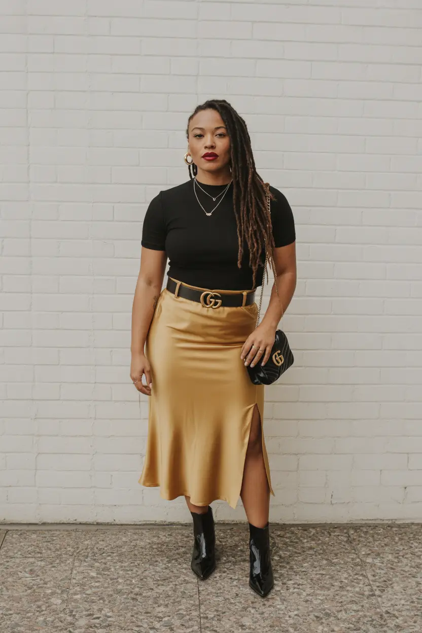 black satin skirt outfits black women Golden Hour Glam Satin Elegance for Every Body