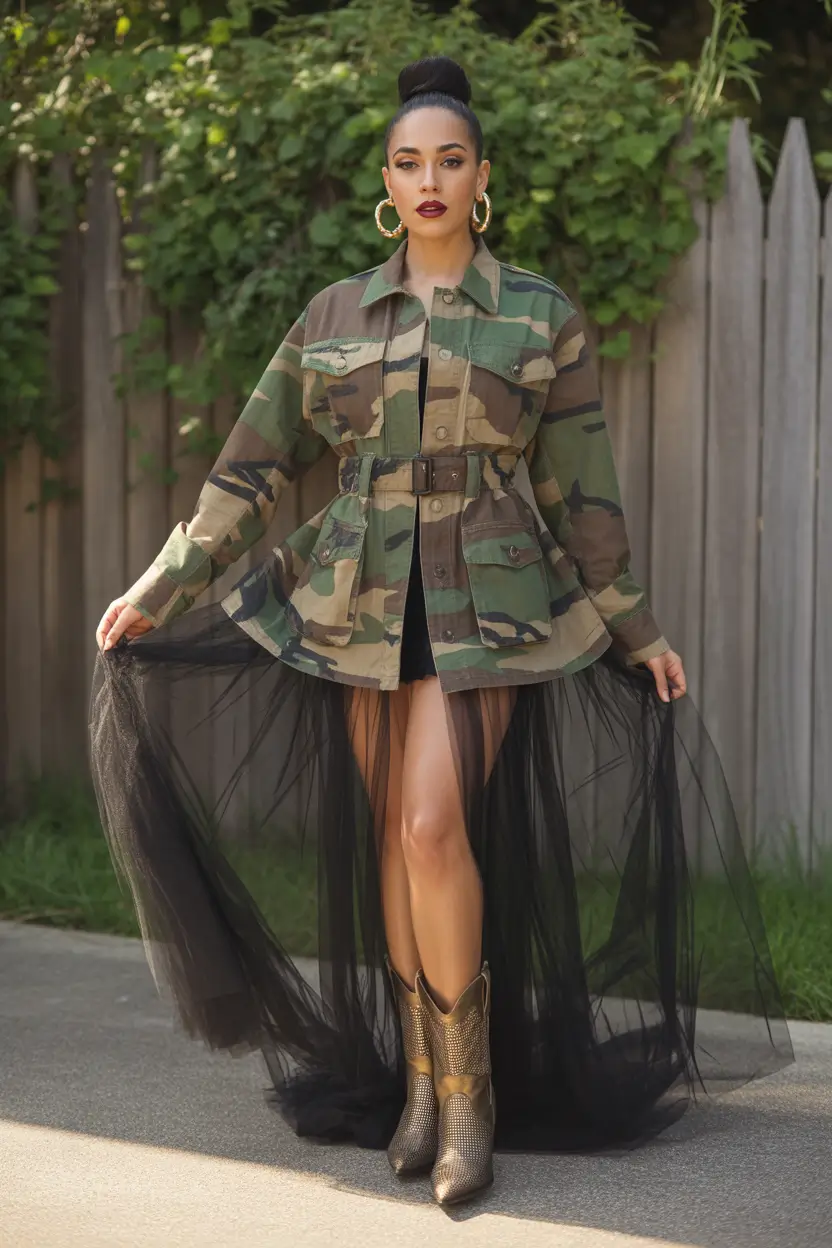 skirt outfits fall Military Romance Mixing Utility and Femininity