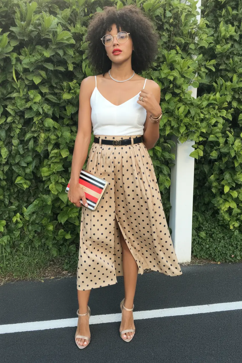 skirt outfits casual Polka Play Effortless Femininity with a Hint of Retro